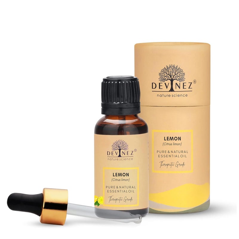 Devinez Devinez Lemon Cold Pressed Essential Oil 100 Pure Natural Undiluted Therapeutic grade for Face Aromatherapy Skin Pigmentation Hair and Massage 15ml in Glass Bottle - Image 1