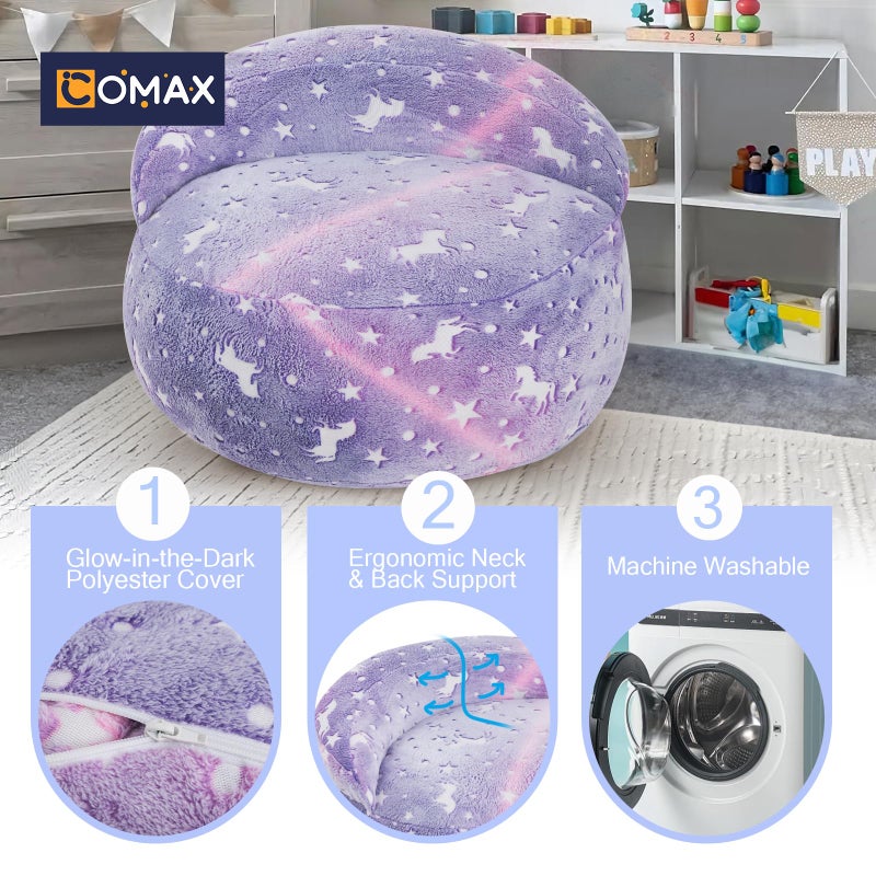 COMAX Bean Bag Chair for Kids, Dinosaur Convertible Toddler Beanbag Bed, Children Bean Chair Stuffed to Floor Mattress with Filler, Purple Unicorn - Image 3