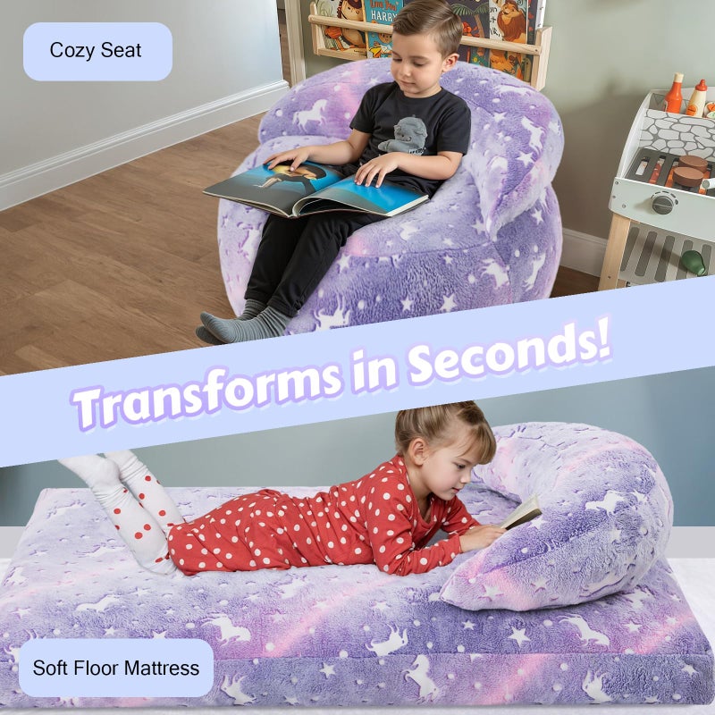 COMAX Bean Bag Chair for Kids, Dinosaur Convertible Toddler Beanbag Bed, Children Bean Chair Stuffed to Floor Mattress with Filler, Purple Unicorn - Image 4