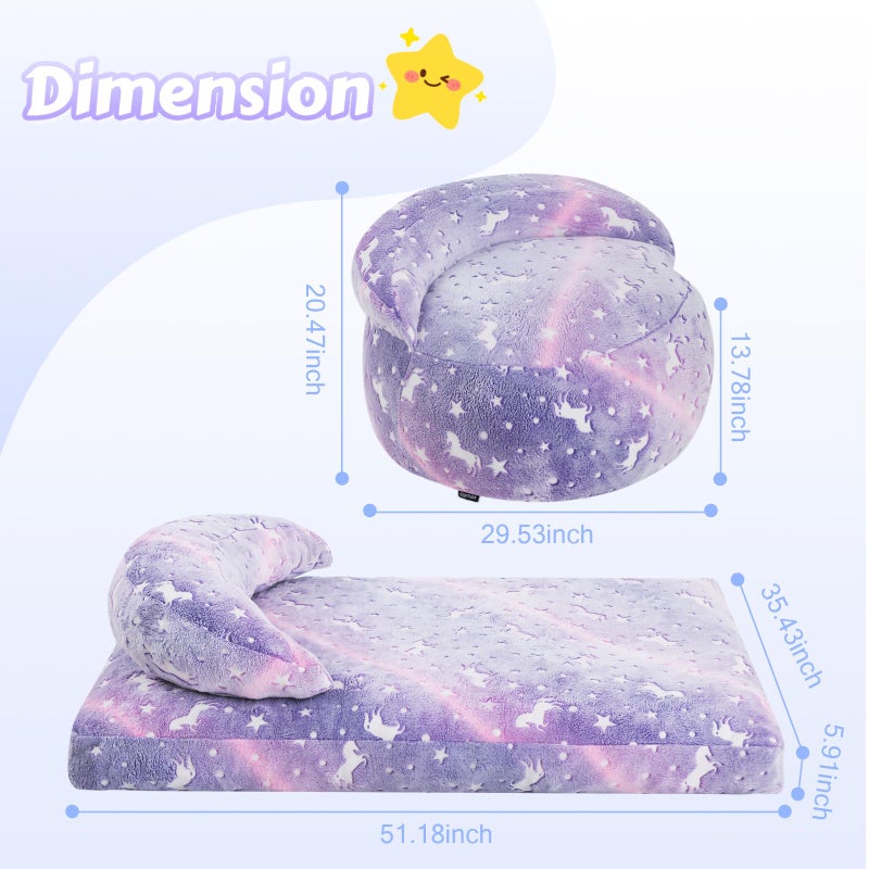 COMAX Bean Bag Chair for Kids, Dinosaur Convertible Toddler Beanbag Bed, Children Bean Chair Stuffed to Floor Mattress with Filler, Purple Unicorn - Image 2