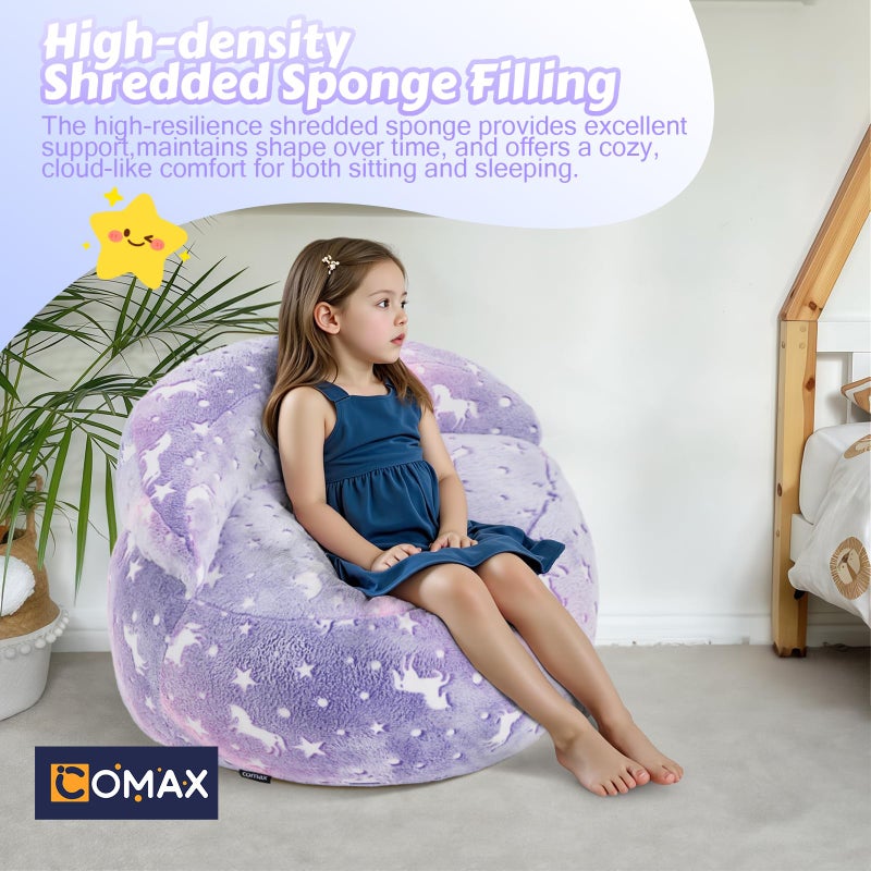 COMAX Bean Bag Chair for Kids, Dinosaur Convertible Toddler Beanbag Bed, Children Bean Chair Stuffed to Floor Mattress with Filler, Purple Unicorn - Image 5