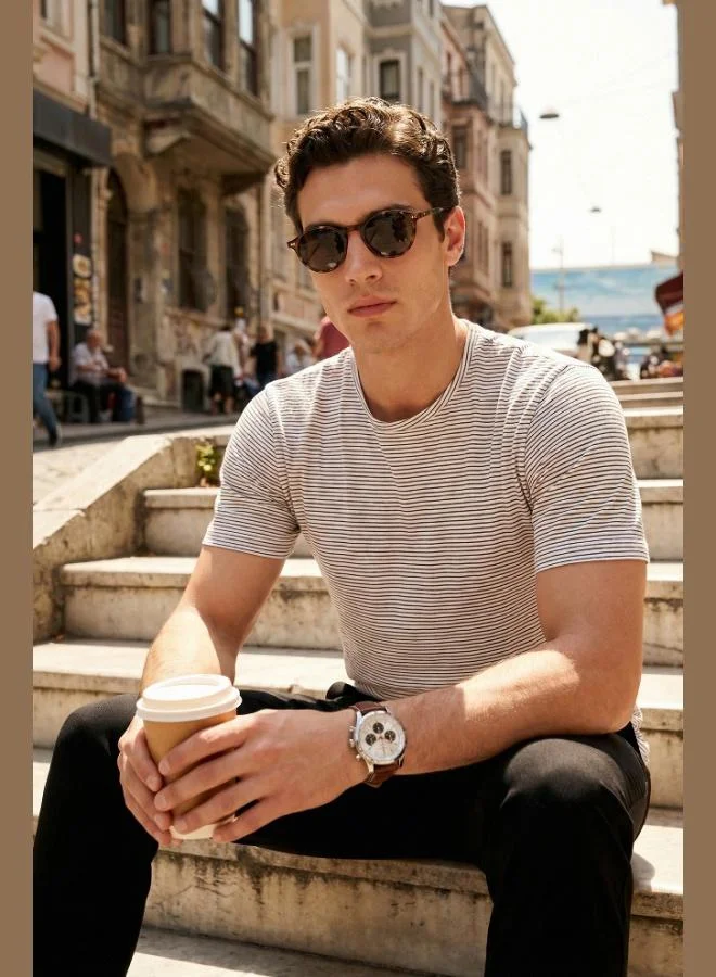 Buratti  Buratti Cotton Regular Fit Striped Crew Neck T-Shirt Men's T-SHIRT 5904030 for Men | Best Price UAE