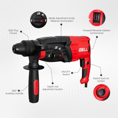 IBELL TOOLS IBELL Rotary Hammer Drill RH26-26, 780W, Copper Armature, SDS Plus Chuck :26 mm, 900 RPM, Impact Energy 3J with Vibration Control - Image 2