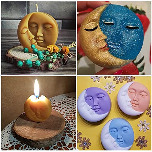 Sakolla 2 Pcs Silicone Soap Molds, Sun & Moon Face Soap Molds for Soap Making, Bath Bomb Molds for Bath Bomb, Chocolate, Candle, Valentine Wedding Gift - Image 2