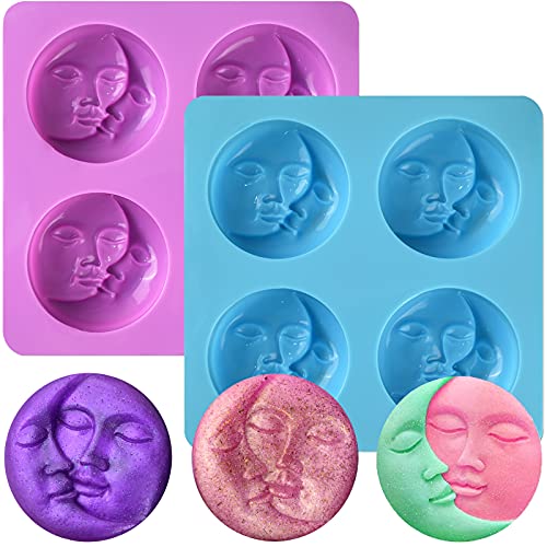 Sakolla 2 Pcs Silicone Soap Molds, Sun & Moon Face Soap Molds for Soap Making, Bath Bomb Molds for Bath Bomb, Chocolate, Candle, Valentine Wedding Gift - Image 1