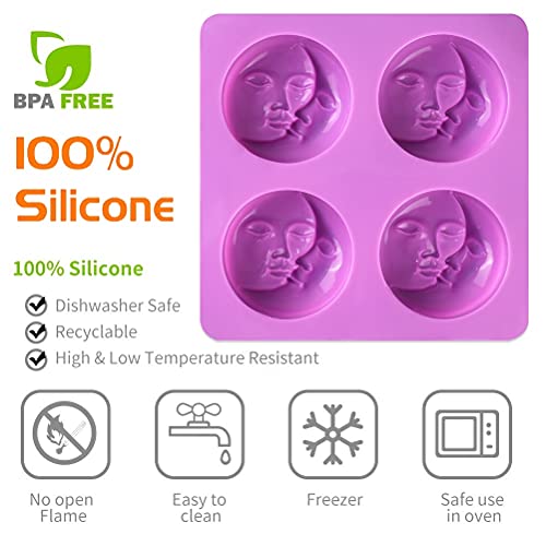 Sakolla 2 Pcs Silicone Soap Molds, Sun & Moon Face Soap Molds for Soap Making, Bath Bomb Molds for Bath Bomb, Chocolate, Candle, Valentine Wedding Gift - Image 5