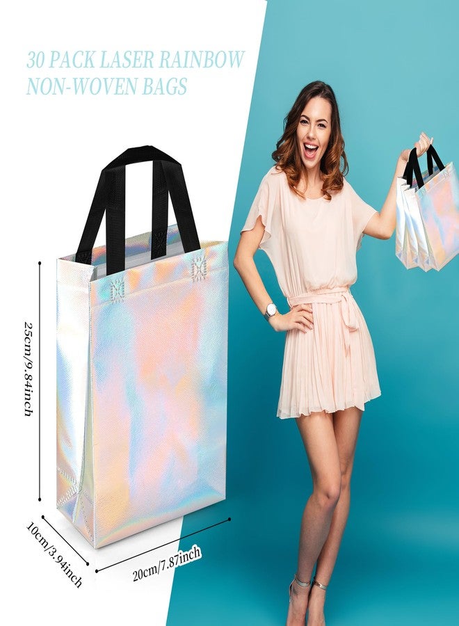 Axigundaone 30 Pcs Iridescent Gift Bags with Handles, Non Woven Holographic Gift Bags, Reusable Iridescent Bag for Party Wedding Presents (8 x 10 x 4 Inch) - Image 2