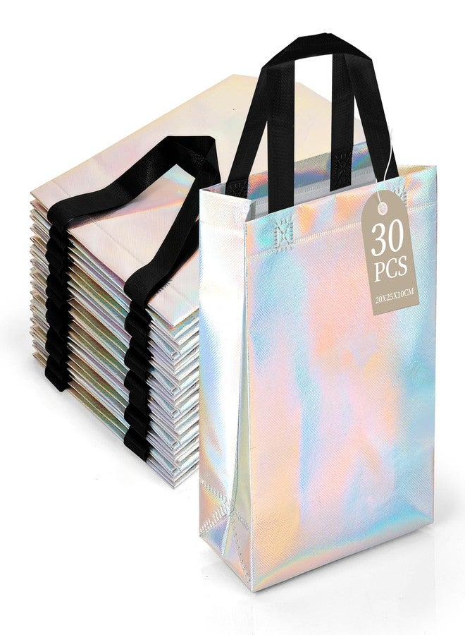 Axigundaone 30 Pcs Iridescent Gift Bags with Handles, Non Woven Holographic Gift Bags, Reusable Iridescent Bag for Party Wedding Presents (8 x 10 x 4 Inch) - Image 1
