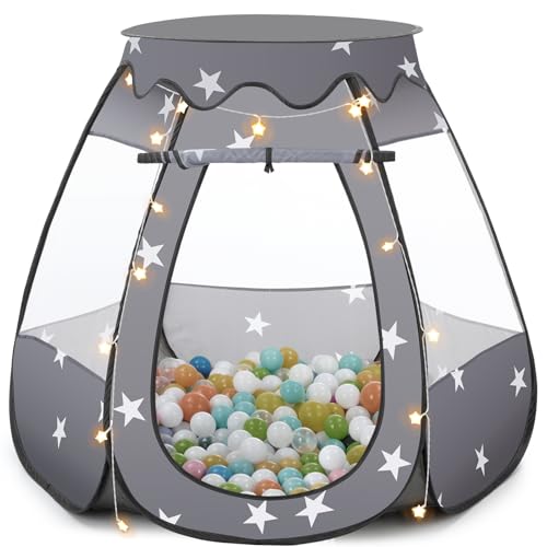 GeerWest Baby Ball Pit for Toddler with Star Lights  Pop Up Princess Play Tent for Kids  Indoor Outdoor Baby Girl Toys Birthday Gifts  NO Balls Black Tent - Image 1
