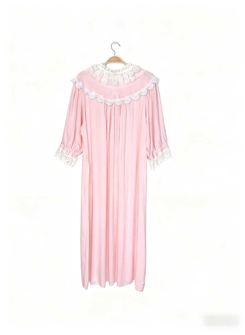 Orchid Princess Style Pink Nightgown for Women Summer Lace Long Knee-Length Sweet Pajamas Home Wear - Image 3