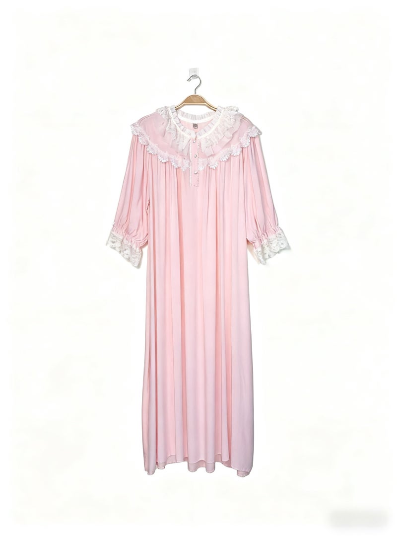 Orchid Princess Style Pink Nightgown for Women Summer Lace Long Knee-Length Sweet Pajamas Home Wear - Image 2