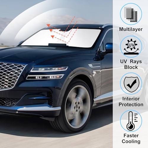 LHFLIVE Windshield Sun Shade Custom Fit for 2021 2022 2023 2024 2025 Genesis GV80 Accessories Foldable Sunshade Sun Blocker Protect Car from Sun Rays & Heat Damage Keep Car Cooler - Image 2