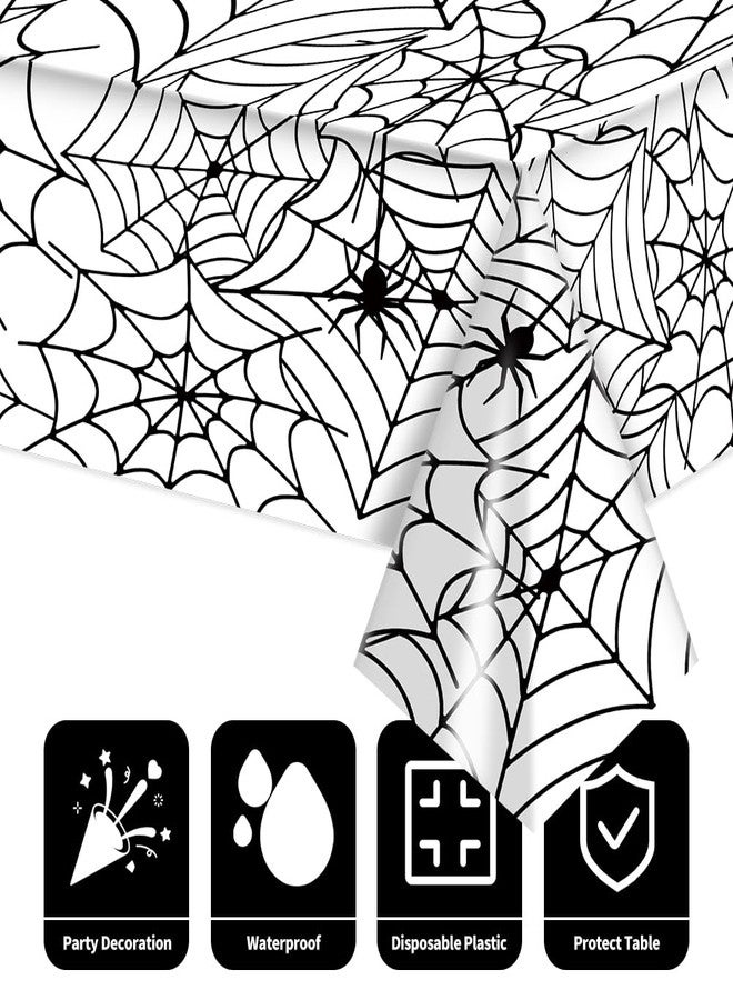 Labeol 3 Pack Halloween Tablecloths, 108"x 54" Spider Web White Tablecloth Decorations, Disposable Waterproof Plastic Rectangle Table Cover for Halloween Party Haunted House - Image 3