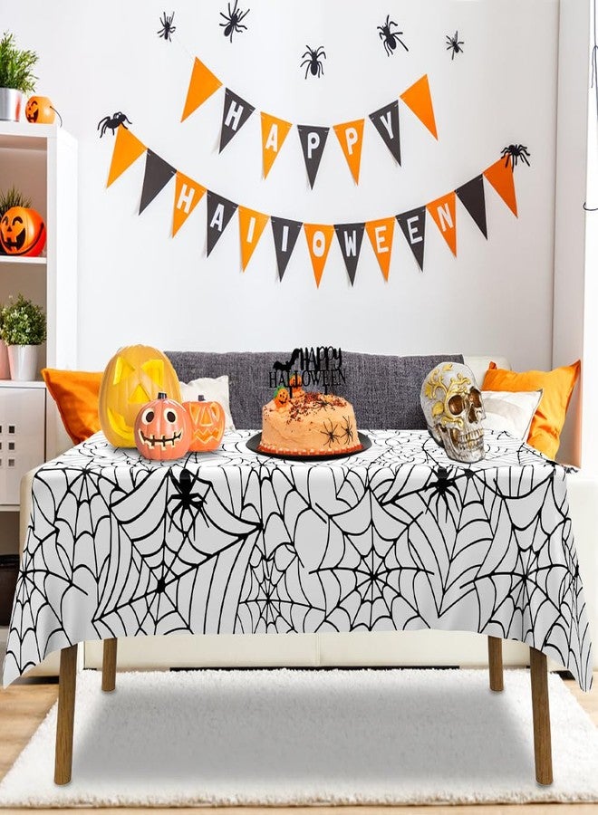 Labeol 3 Pack Halloween Tablecloths, 108"x 54" Spider Web White Tablecloth Decorations, Disposable Waterproof Plastic Rectangle Table Cover for Halloween Party Haunted House - Image 5
