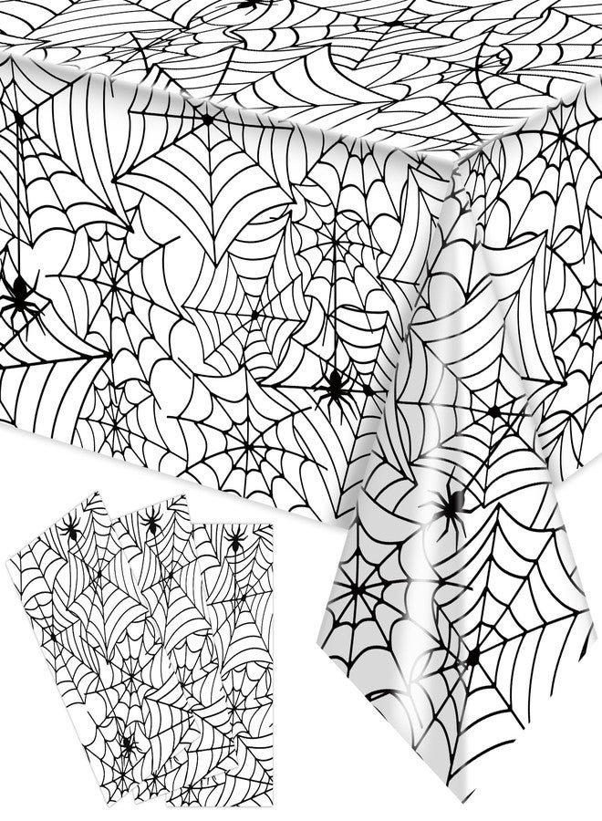 Labeol 3 Pack Halloween Tablecloths, 108"x 54" Spider Web White Tablecloth Decorations, Disposable Waterproof Plastic Rectangle Table Cover for Halloween Party Haunted House - Image 1