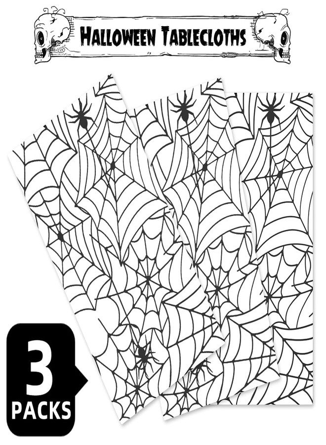 Labeol 3 Pack Halloween Tablecloths, 108"x 54" Spider Web White Tablecloth Decorations, Disposable Waterproof Plastic Rectangle Table Cover for Halloween Party Haunted House - Image 4