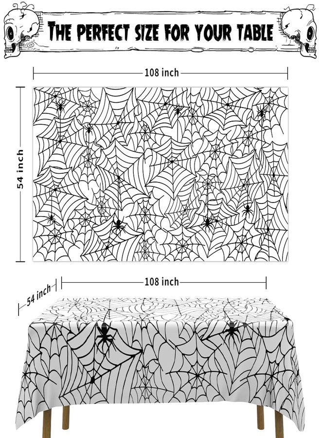 Labeol 3 Pack Halloween Tablecloths, 108"x 54" Spider Web White Tablecloth Decorations, Disposable Waterproof Plastic Rectangle Table Cover for Halloween Party Haunted House - Image 2