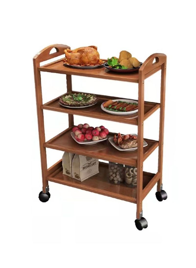 FFD Wooden Kitchen Trolley 4 Tier Kitchen Storage Rack Serving Trolley Island Cart with Rotating Wheels - Image 1