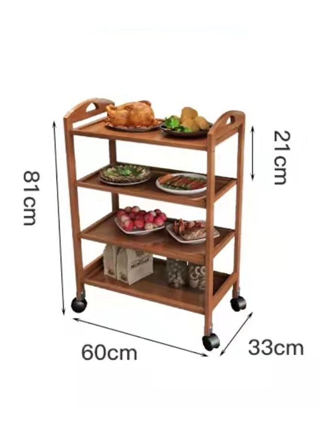 FFD Wooden Kitchen Trolley 4 Tier Kitchen Storage Rack Serving Trolley Island Cart with Rotating Wheels - Image 4