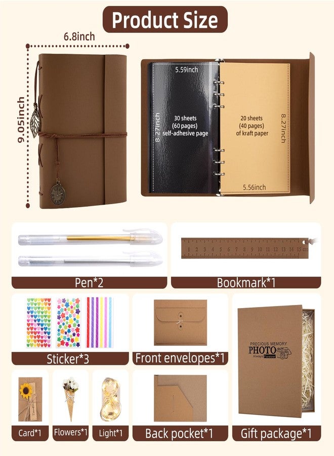 ALKALO Scrapbook Photo Album 104 Pages, 64 Pages Self Adhesive+40 Pages Kraft Paper DIY Photo Book for 2x3 3x5 4x6 5x7 Pictures, Leather Memory Book for Wedding Baby Family Travel Birthday Christmas - Image 3