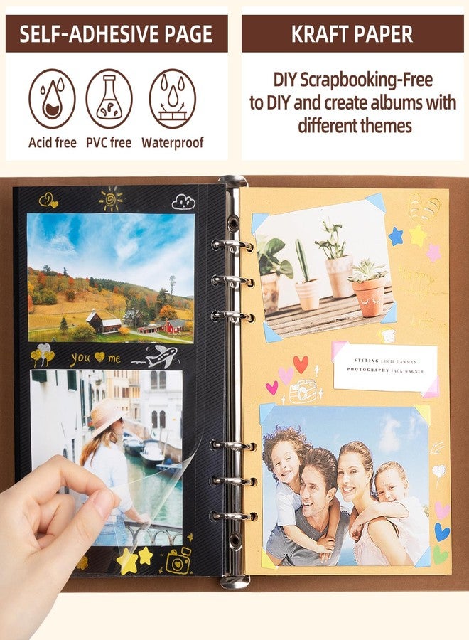 ALKALO Scrapbook Photo Album 104 Pages, 64 Pages Self Adhesive+40 Pages Kraft Paper DIY Photo Book for 2x3 3x5 4x6 5x7 Pictures, Leather Memory Book for Wedding Baby Family Travel Birthday Christmas - Image 4