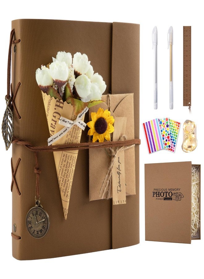 ALKALO Scrapbook Photo Album 104 Pages, 64 Pages Self Adhesive+40 Pages Kraft Paper DIY Photo Book for 2x3 3x5 4x6 5x7 Pictures, Leather Memory Book for Wedding Baby Family Travel Birthday Christmas - Image 1