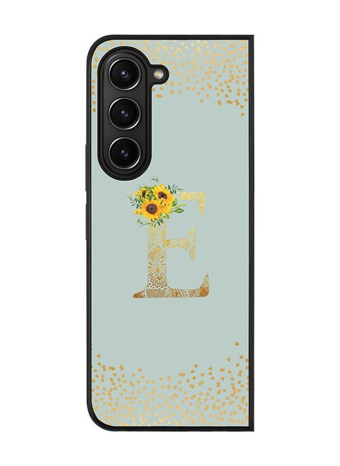 Rugged Black edge case for Samsung Galaxy Z Fold5, Slim fit Soft Case Flexible Rubber Edges Anti Drop TPU Gel Thin Cover -  Custom Monogram Initial Letter Floral Pattern Alphabet - E  ( Light Green )