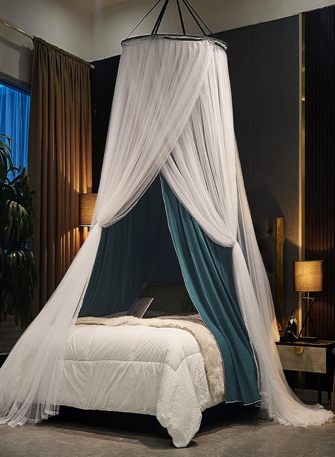 Vilemoon Bed Canopy for Girls & Adults, Round Dome Lace Princess Canopies Netting, Elegant Double Layer Bed Canopy Drapes for Decoration, Playing,Reading,Sleepping (Blue) - Image 1