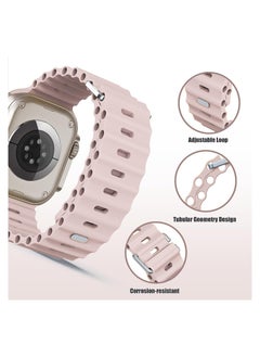 Color Fans Soft Silicone Ocean Sports Strap Compatible Apple Watch Ultra 49mm 45mm 44mm 42mm for Men Women, Adjustible Watch Band for Apple Watch Ultra/SE/Series 9/8/7/6/5/4/3/2/1 - Pink Sand  - Image 4