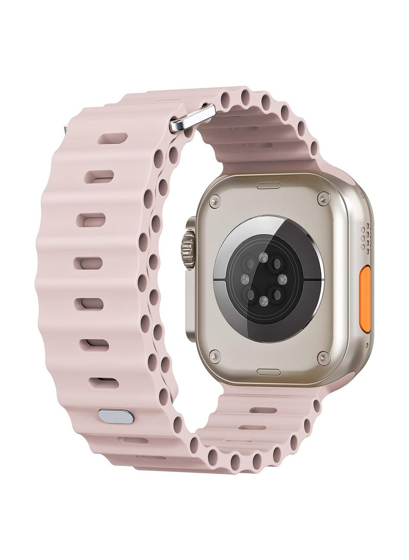 Color Fans - Soft Silicone Ocean Sports Strap Compatible Apple Watch Ultra 49mm 45mm 44mm 42mm for Men Women, Adjustible Watch Band for Apple Watch Ultra/SE/Series 9/8/7/6/5/4/3/2/1 - Pink Sand - Image 1