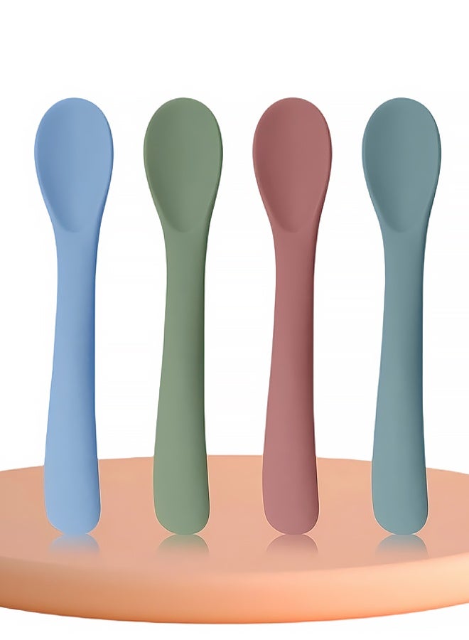 4-Piece Silicone Baby Feeding Spoons, First Stage Infant Spoons, Soft-Tip Easy on Gums I Baby Training Spoon | Infant Utensils Feeding Supplies, Dishwasher & Boil-proof - Image 1