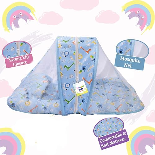 Toddylon Baby Bed New Born Baby Bedding Set Combo | Carry Bag | Mattress | Mosquito Net | Insect Protector | Infants (Cotton, 0-6 Months Size, Blue) - Image 3