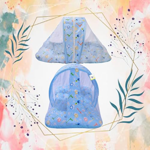 Toddylon Baby Bed New Born Baby Bedding Set Combo | Carry Bag | Mattress | Mosquito Net | Insect Protector | Infants (Cotton, 0-6 Months Size, Blue) - Image 2