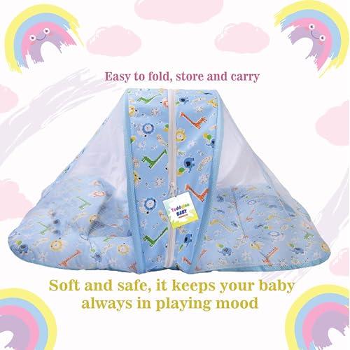 Toddylon Baby Bed New Born Baby Bedding Set Combo | Carry Bag | Mattress | Mosquito Net | Insect Protector | Infants (Cotton, 0-6 Months Size, Blue) - Image 4