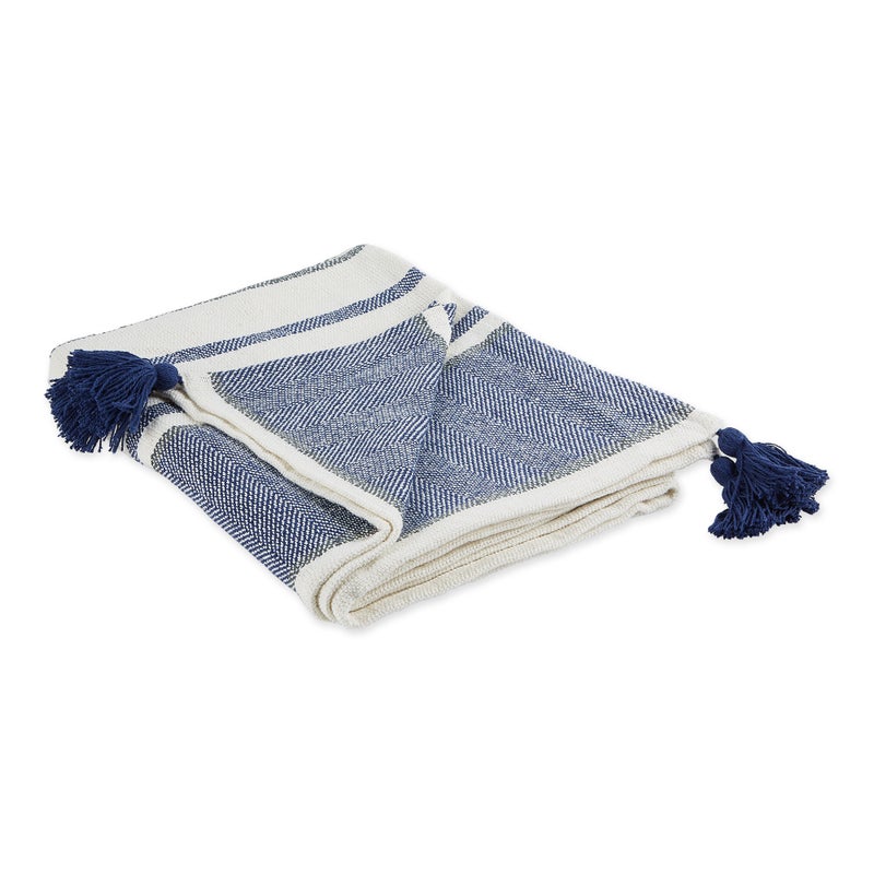 Design Imports DII Navy & Mineral 2-Tone Chevron Stripe Throw - Image 1