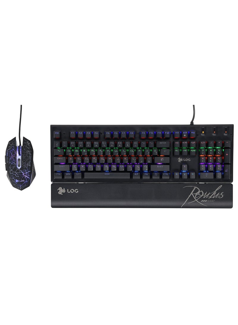 LOG MK115 Mechanical Gaming Keyboard and Mouse Combo, True Mechanical Blue Switches, With Multiple Dynamic RGB Lighting Effects, Compatible For PC/Laptop - Windows & Mac - Image 1
