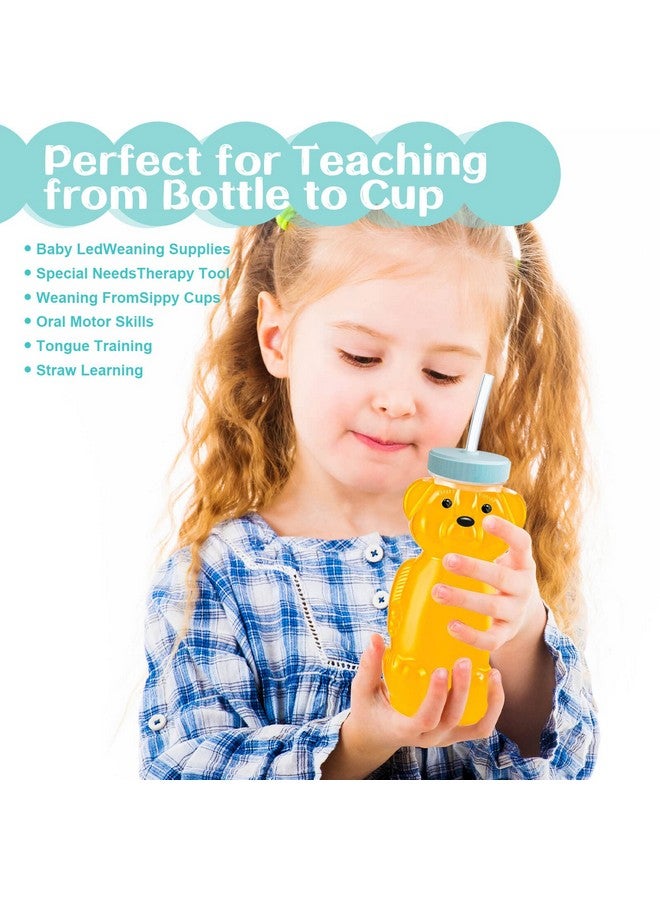 KVCSYAW 4 PCS Honey Bear Straw Cup, Baby Straw Cups with 8 Flexible Straws and 1 Straw Brushes, 8oz Special Supplies Juice Bear Bottle for Infant Feeding, Drinking Needs of Those with Poor Oral Health (Blue)  - Image 4