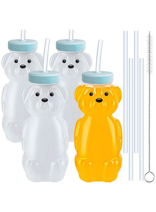 KVCSYAW 4 PCS Honey Bear Straw Cup, Baby Straw Cups with 8 Flexible Straws and 1 Straw Brushes, 8oz Special Supplies Juice Bear Bottle for Infant Feeding, Drinking Needs of Those with Poor Oral Health (Blue)  - Image 1