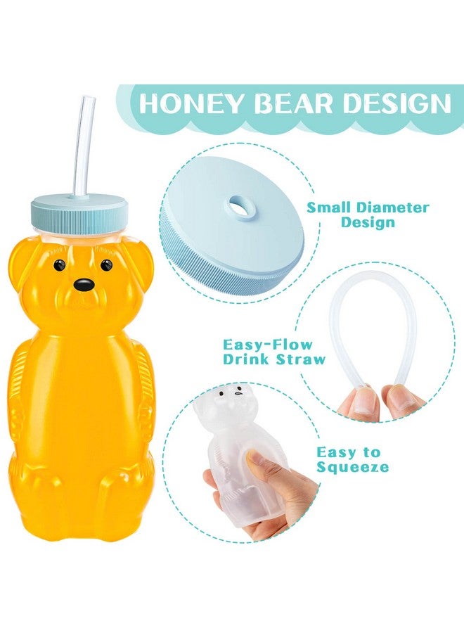 KVCSYAW 4 PCS Honey Bear Straw Cup, Baby Straw Cups with 8 Flexible Straws and 1 Straw Brushes, 8oz Special Supplies Juice Bear Bottle for Infant Feeding, Drinking Needs of Those with Poor Oral Health (Blue)  - Image 3