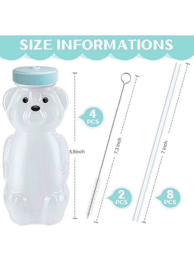 KVCSYAW 4 PCS Honey Bear Straw Cup, Baby Straw Cups with 8 Flexible Straws and 1 Straw Brushes, 8oz Special Supplies Juice Bear Bottle for Infant Feeding, Drinking Needs of Those with Poor Oral Health (Blue)  - Image 2