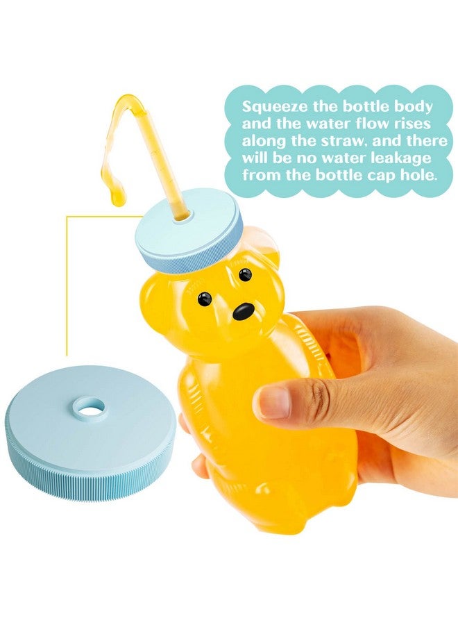 KVCSYAW 4 PCS Honey Bear Straw Cup, Baby Straw Cups with 8 Flexible Straws and 1 Straw Brushes, 8oz Special Supplies Juice Bear Bottle for Infant Feeding, Drinking Needs of Those with Poor Oral Health (Blue)  - Image 5