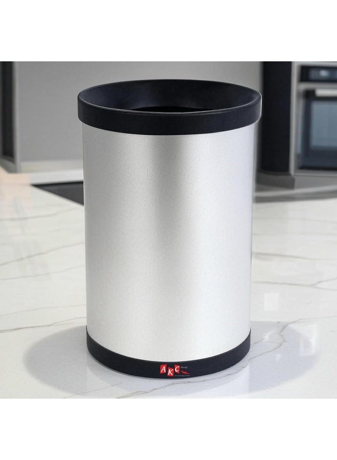 AKC 12L Stainless Steel Open Top Waste Bin - Durable, Modern Trash Can with Black Trim for Office, Commercial & High-Traffic Areas - Image 2