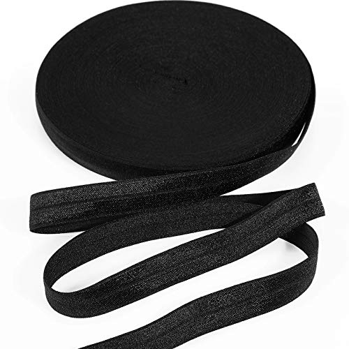 Chuangdi Wide Elastic Ribbon Band Fold Over Stretch Foldover Elastics Trim Sewing Ribbon for Hair Ties Headbands Hair Bows DIY Craft(5/8 Inch x 25 Yard,Black) - Image 1
