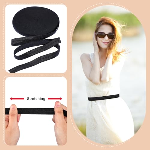 Chuangdi Wide Elastic Ribbon Band Fold Over Stretch Foldover Elastics Trim Sewing Ribbon for Hair Ties Headbands Hair Bows DIY Craft(5/8 Inch x 25 Yard,Black) - Image 5