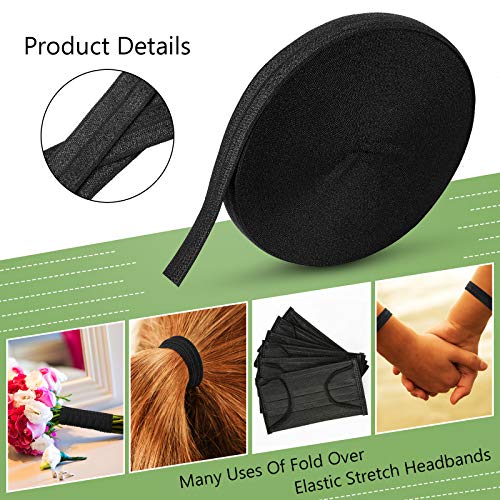 Chuangdi Wide Elastic Ribbon Band Fold Over Stretch Foldover Elastics Trim Sewing Ribbon for Hair Ties Headbands Hair Bows DIY Craft(5/8 Inch x 25 Yard,Black) - Image 3