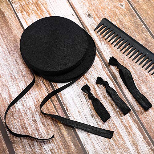 Chuangdi Wide Elastic Ribbon Band Fold Over Stretch Foldover Elastics Trim Sewing Ribbon for Hair Ties Headbands Hair Bows DIY Craft(5/8 Inch x 25 Yard,Black) - Image 4