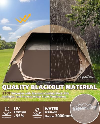LOYEAHCAMP 4 Person Blackout Camping Tent, Easy Setup Waterproof Family Dome Tent for Camping with Rainfly, Portable Double Layer Large Family Tent for Outdoor Camping&Hiking - Image 3