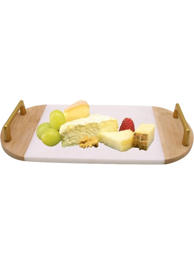 Cuisine Art Marble Serving Tray with Bamboo & Golden Handles - Image 2