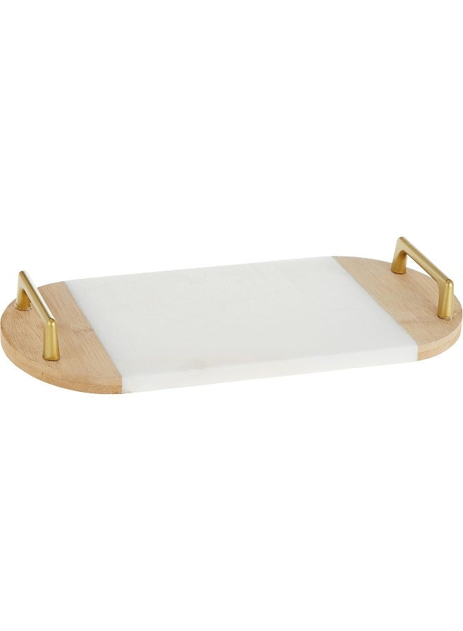 Cuisine Art Marble Serving Tray with Bamboo & Golden Handles - Image 1