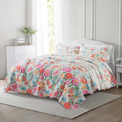 NEWLAKE Quilt Bedspread Sets- Dreamy Flowers Reversible Coverlet Set,Queen Size - Image 4